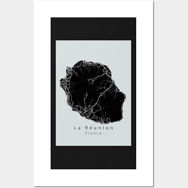 La Reunion France Island Map dark Wall Art by Robin-Niemczyk